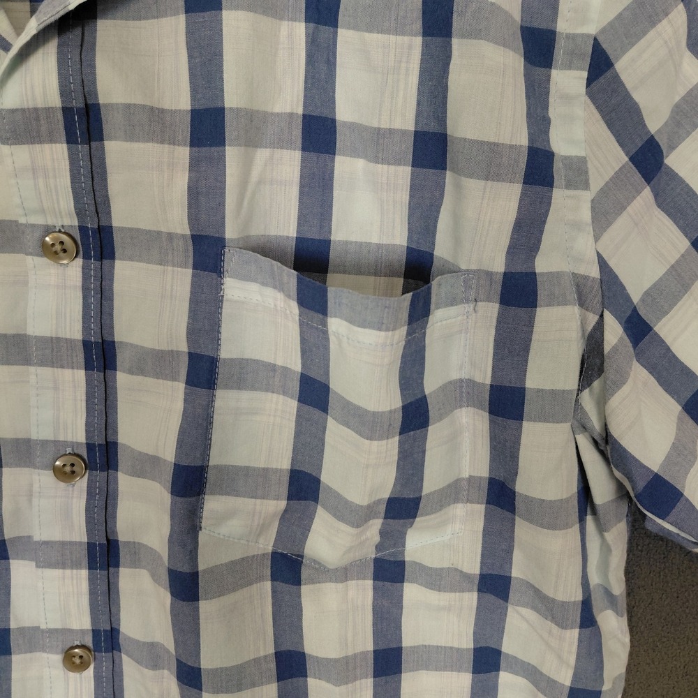 Kids Blue White Plaid Short Sleeve Button‎ Down Shirt Floral Trim Preppy M 15 - Picture 5 of 11